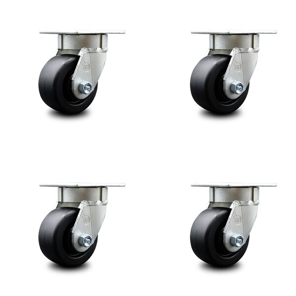 4 Inch Kingpinless Polyolefin Wheel Swivel Top Plate Caster SCC, 4PK